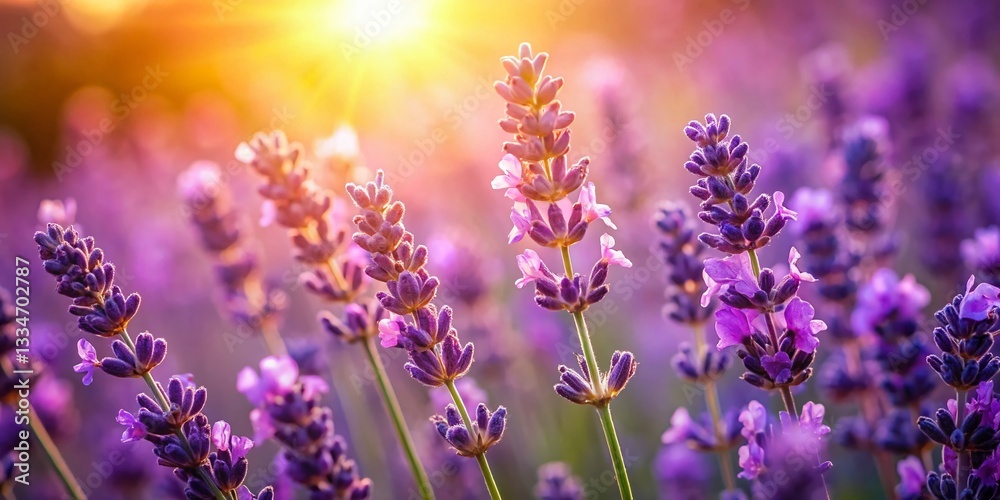 Sunlit Lavender Macro Photography: Fragrant Purple Blossoms Close Up Sunlit Lavender Macro Photography: Fragrant Purple Blossoms Close Up
