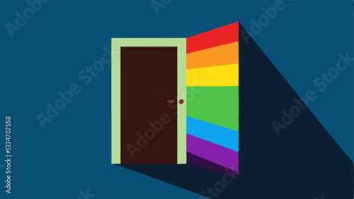 Open Door An open door with a rainbow light shining through symbolizing acceptance inclusion and the welcoming of LGBTQ individuals into society.