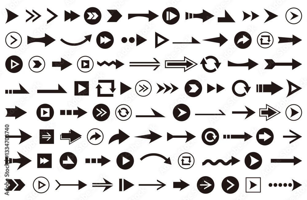 Fototapeta premium アイコンやバナー、ウェブ・サイトのボタン等の素材にも使えるシンプルな白黒の矢印セット