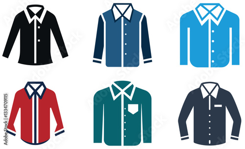 Collection of Flat Icon Long-Sleeve Shirts in Various Colors