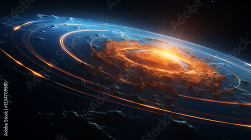 Planet Earth, Electromagnetic pulse over the surface of the planet, satellite, star, explosion, space, universe