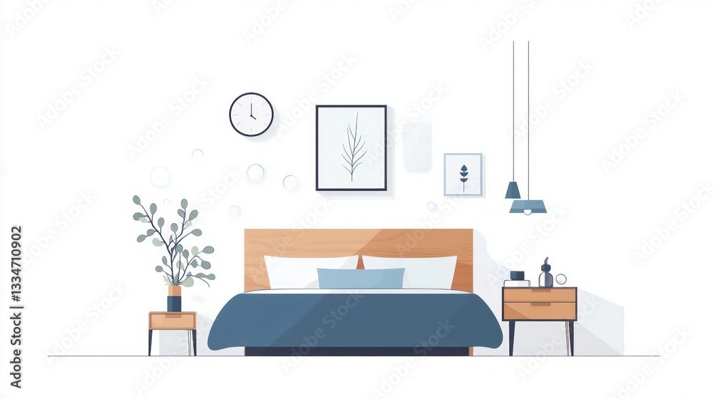 Fototapeta premium a minimalist bedroom interior with bed, bedside tables, and decor.