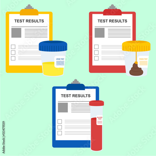 illustration of health test result of blood, feces and urine