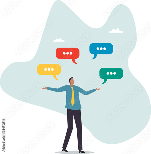 Verbal or oral communication skill, storytelling or explanation, public speaking, talking or discussion, telling message or speech.character for design