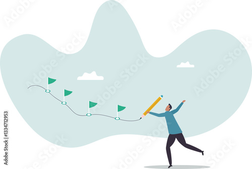 Workflow or working process, project progress, milestone or achievement tracking, work experience or journey.character for design