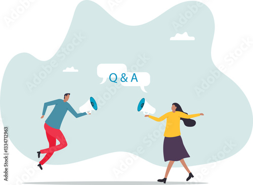 Q&A, question and answer session, FAQ or frequently asked questions, information to solve problem.business concept.character for design