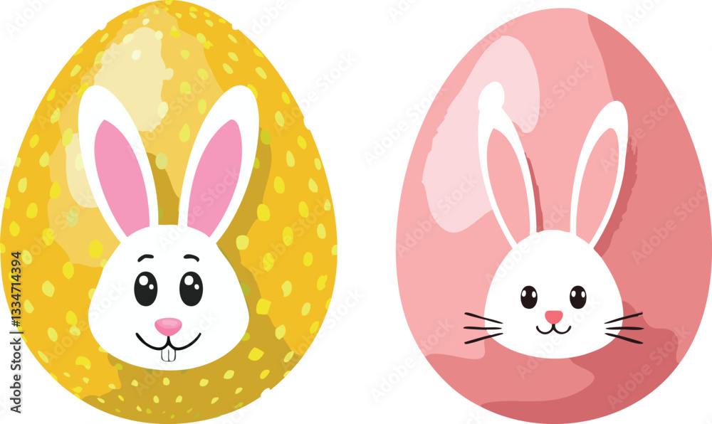 Fototapeta premium Adorable Bunny Face Easter Eggs Vector Collection. Cute Rabbit-Themed Easter Eggs Clipart. Funny Bunny Easter Egg Illustrations for Kids