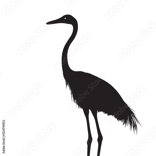 image of a bird with a long neck and paws,side view,heron,vector,logo,black and white graphics

