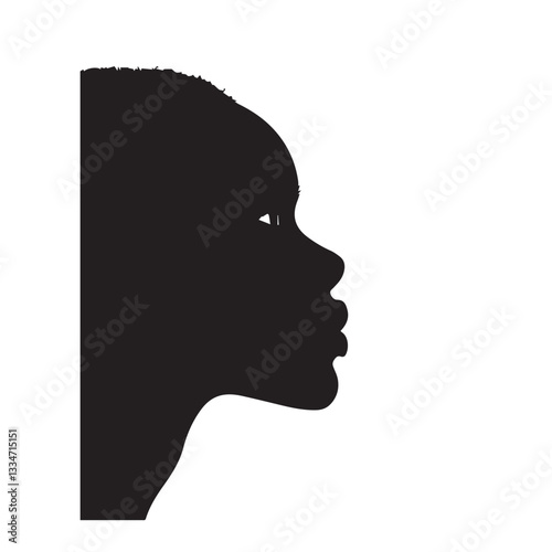 dark skinned woman face,side view,vector,logo,black and white graphics
