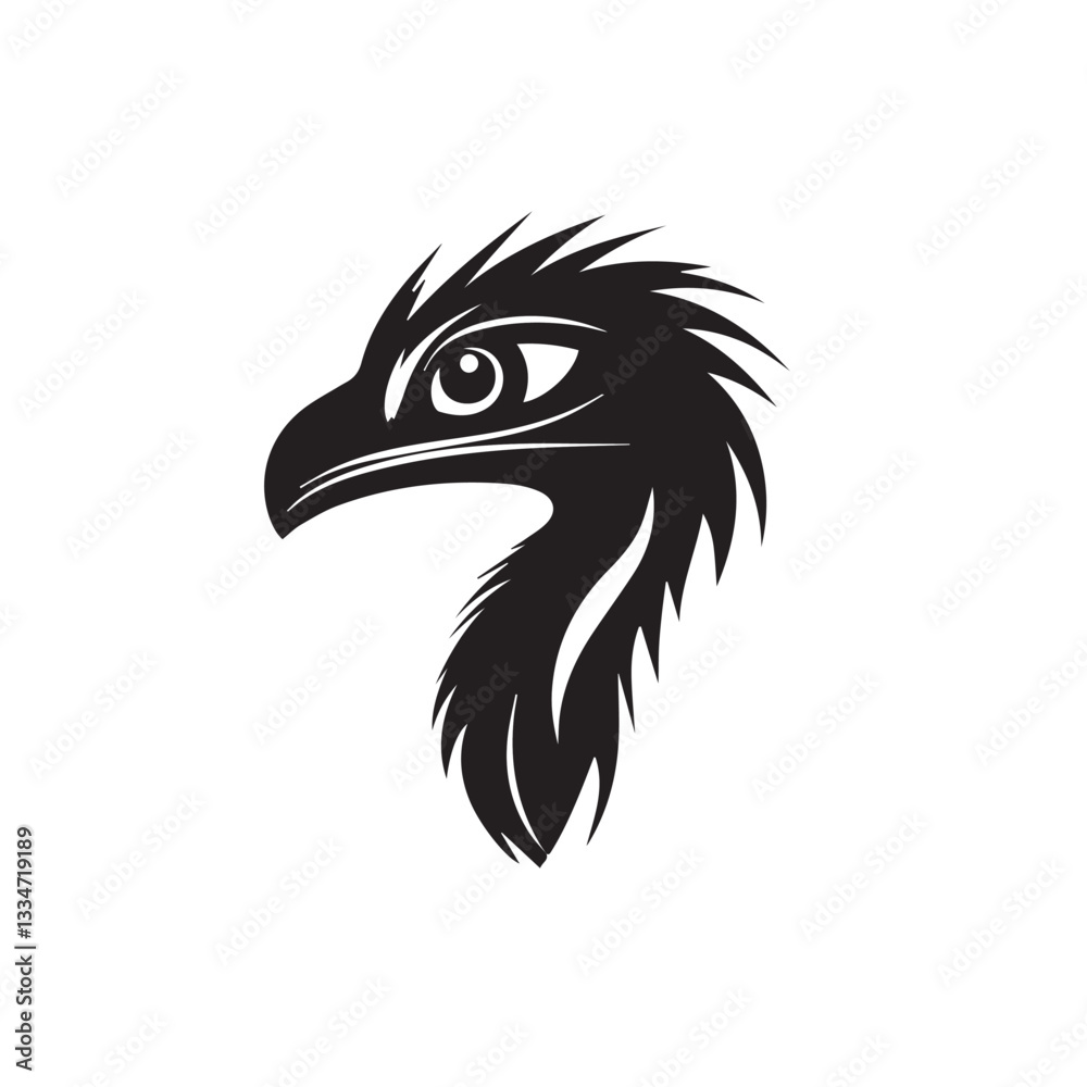 Fototapeta premium cute black and white image of ostrich head on white background,graphics,vector,logo 