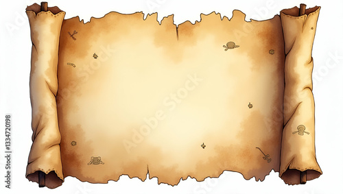 Adventurous watercolor pirate map clipart isolated for little explorers and treasure hunters concept as Colorful watercolor pirate map clipart isolated for use in designs targeting young explorers and