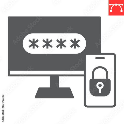 Two step authentication glyph icon, security and protection, 2FA two factor authentication vector icon, vector graphics, editable stroke solid sign, eps 10.