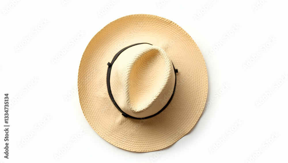 Stylish Flat Top View of a Straw Hat on White Background: Emphasizing Summer Fashion and Simple Elegance in a Cute Vector Illustration for Smart Business Appeal Stylish Flat Top View of a Straw Hat on White Background: Emphasizing Summer Fashion and Simple Elegance in a Cute Vector Illustration for Smart Business Appeal