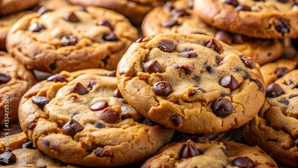 Close-up of Freshly Baked Chocolate Chip Cookies – Tempting Dessert Close-up of Freshly Baked Chocolate Chip Cookies – Tempting Dessert