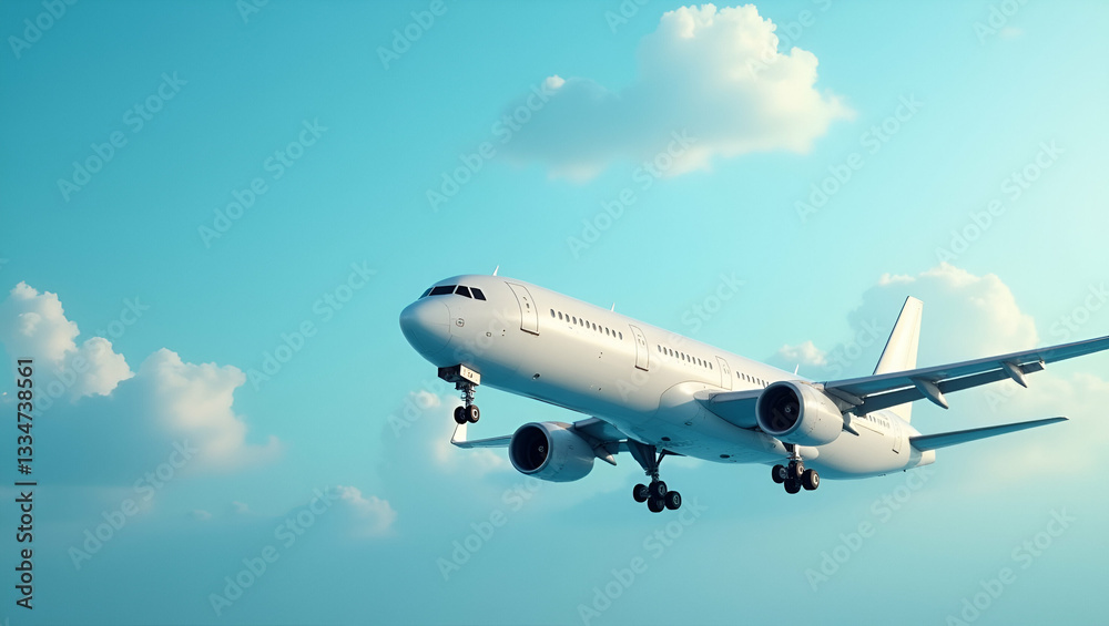 Obraz premium Travel by airplane symbolizing world travel and summer vacation planning within tourism and vacation theme. concept as An airplane flying symbolizing world travel and summer vacation planning within t