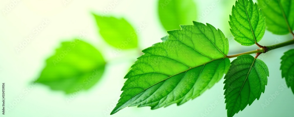 Close-up of vibrant green vine leaves with intricate veins isolated on white background, nature, vegetarian, organic