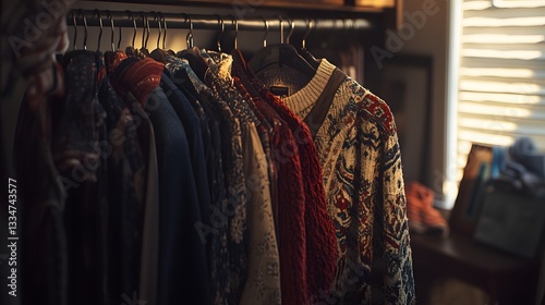 Wallpaper Mural Indoor shot of a rack of clothes hanging on a wall showcasing a carefully curated layered outfit display for fashion lovers Torontodigital.ca