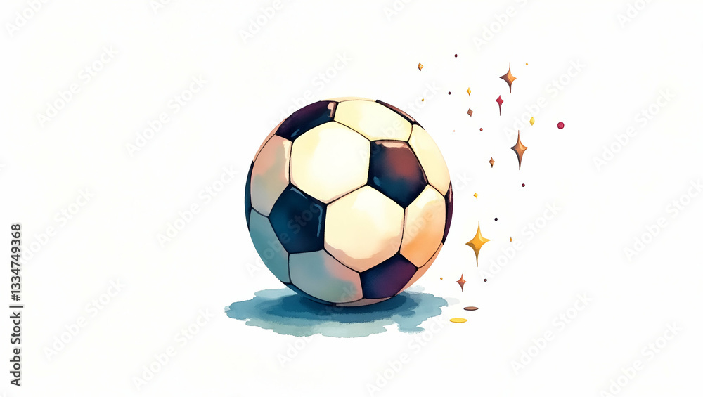 Naklejka premium Playful watercolor soccer ball clipart isolated inspiring future sports stars with vibrant colors and fun design concept as Playful watercolor soccer ball clipart isolated inspiring future sports star