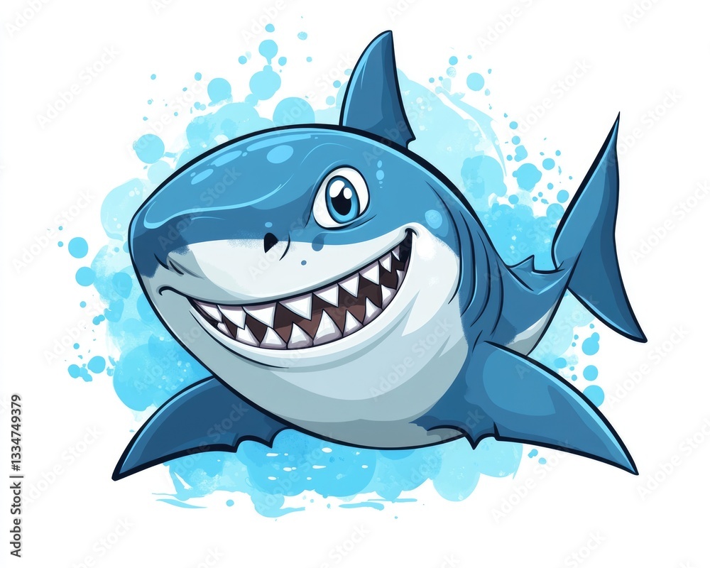 Joyful Shark: Adorable Cartoon Creature in Vibrant Aquatic Scene