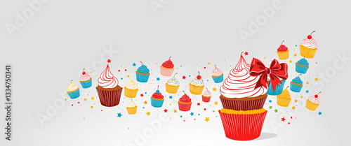 festive colorful cupcakes w...