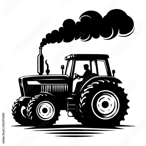 The black and white silhouette of a tractor. Vector graphics. EPS.
