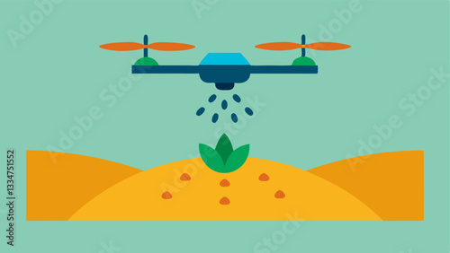 Seeding Drone A drone is releasing seeds into the ground while flying over a farm showing an innovative approach to planting without tillage.