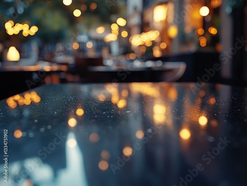 Atmospheric table in an outdoor restaurant with blurred lights, representing ambiance and dining. Ideal for restaurant promotions, event backgrounds, and lifestyle visuals.