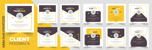Customer feedback testimonial social media post web banner template Bundle. Customer feedback review or testimonial social media post design