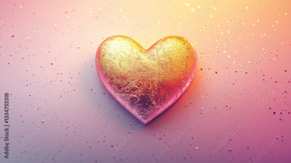 Obraz premium Golden heart with glowing gradient background and sparkling details
