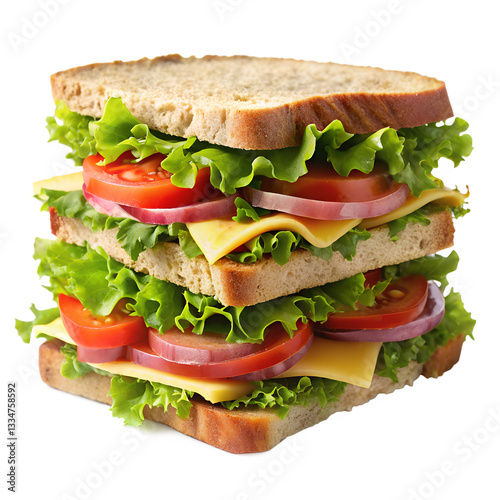 sandwich with ham and vegetables  isolated on white background, PNG 