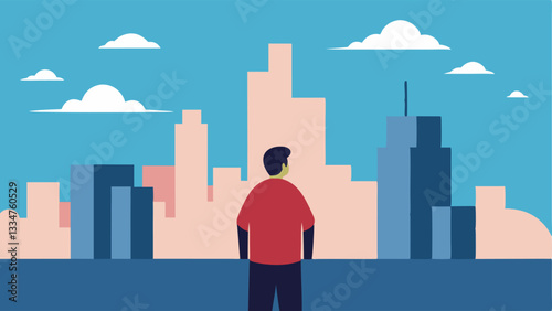 New Beginnings A hopeful depiction of a person looking out at a city skyline from a high vantage point envisioning all the possibilities that a new place brings for their career