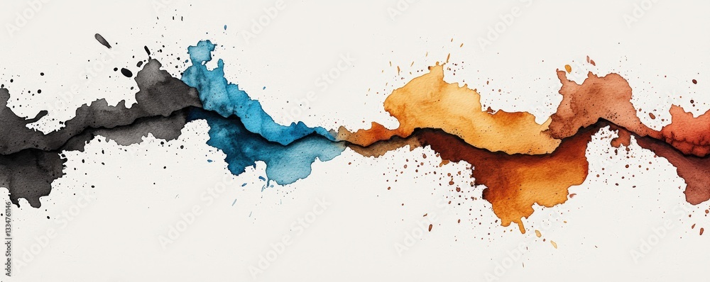 Obraz premium Vibrant watercolor splash with contrasting colors creating an elegant abstract design for artistic backgrounds.