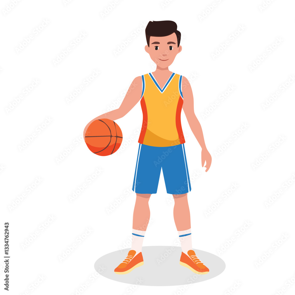 The child plays basketball. Basketball player athlete, vector illustration isolated on white background design The child plays basketball. Basketball player athlete, vector illustration isolated on white background design