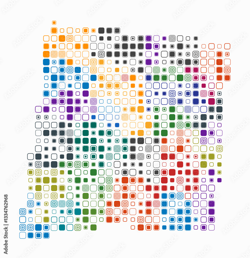 Fototapeta premium New Mexico, shape of the state build of colored cells. Digital style map of the New Mexico on white background. Large size rounded square blocks. Vibrant vector illustration.