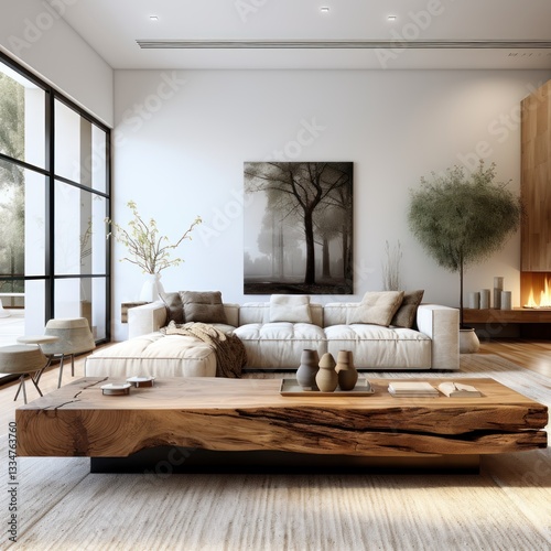 Living Room. Cozy Living Room Interior. Comfortable and Stylish Design with Soft Furnishings and Relaxing Ambiance, Home Decor Concept with Copy Space. Real Estate Concept. Hotel Concept