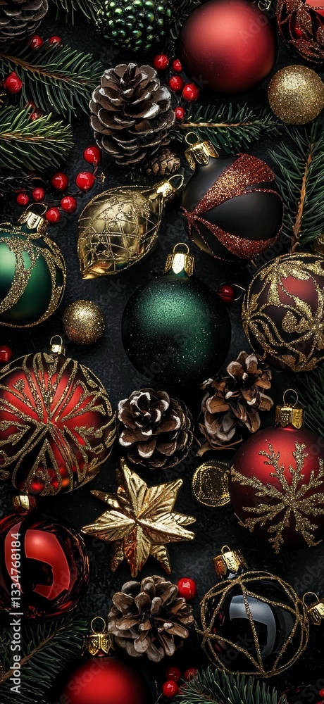 custom made wallpaper toronto digitalFestive Holiday Arrangement with Ornamental Spheres, Pinecones, Evergreen Sprigs, and Red Berries, Creating a Joyful Atmosphere, Perfect for Christmas Celebrations and Decorations