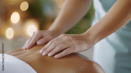 Wallpaper Mural Close Up Hands Giving a Relaxing Back Massage in a Spa Setting with Warm Lighting Torontodigital.ca