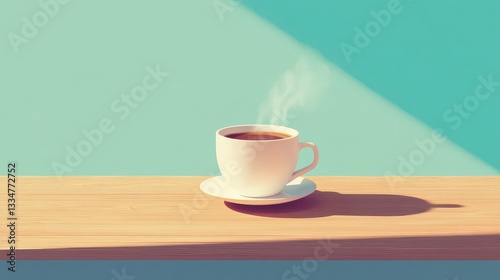 Aesthetic Cup of Coffee with Steam Against a Minimalist Background