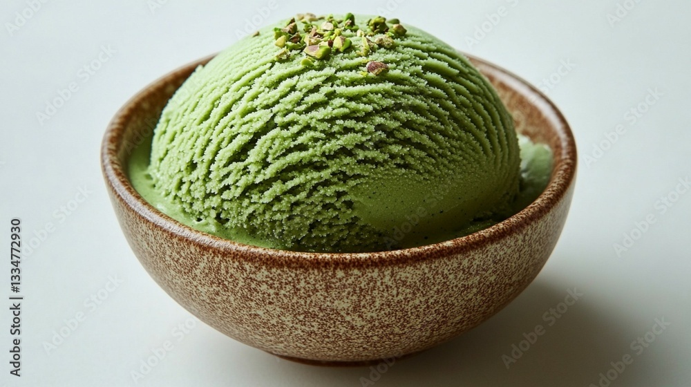 Fototapeta premium Pistachio Ice Cream Slice on White Background 