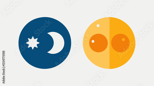Night and Day Use Two circular iconsone representing the sun for daytime use and one for the moon at nightsuggesting versatility of the serum for both scenarios.