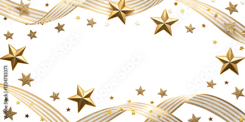 Gold stars and ribbons on black background