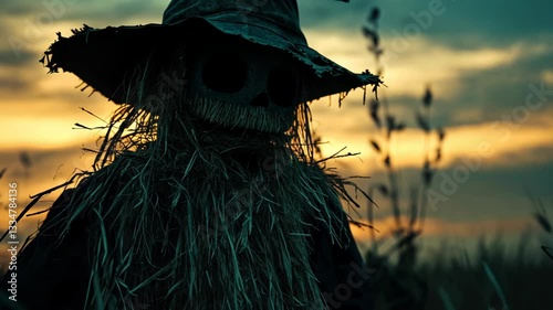 Menacing Scarecrow Silhouette at Sunset