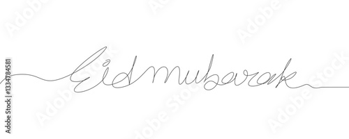 Eid Mubarak greeting is elegantly designed in a single continuous line art style, creating a minimalistic and artistic representation of festive blessings