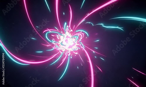 thrilling video captures an electrifying explosion of neon energy in slow motion with vivid sparks forming mesmerizing patterns