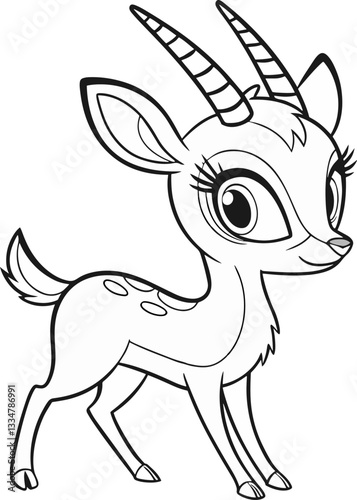 Cute Cartoon Gazelle Coloring Page with Horns