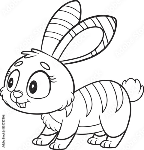 Cute Striped Bunny Rabbit Coloring Page with Buck Teeth