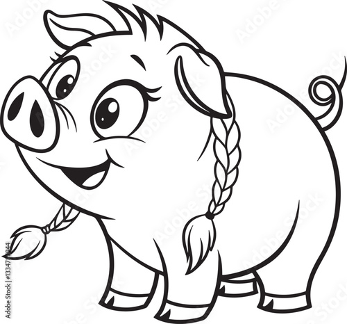 Cartoon Pig Line Art – Cute Farm Animal Coloring Page