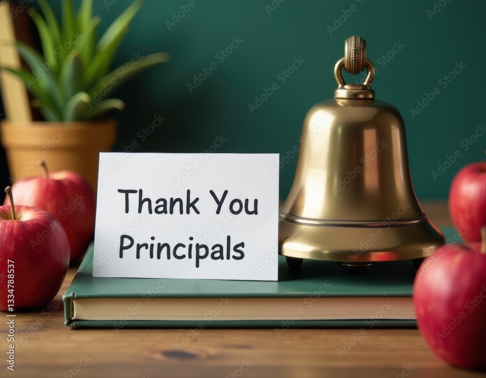Thank You Principals School Appreciation Card with Bell and Apples