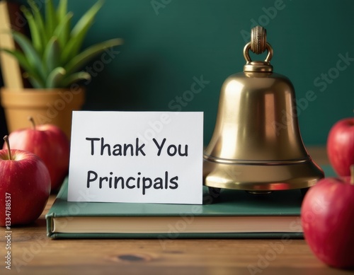 Obraz na płótnie Thank You Principals School Appreciation Card with Bell and Apples w salonie