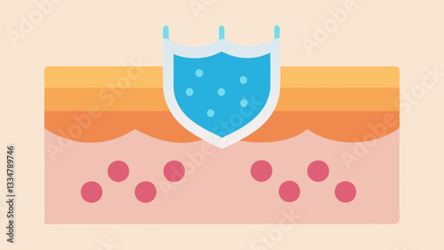Protection Barrier A visual showing the skin layer with a protective barrier – represented by small shields – indicating how nanoparticles lock in moisture and reduce puffiness.